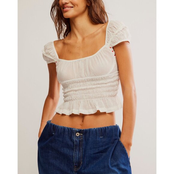 Free People Tops - Free People White Ruched Blouse